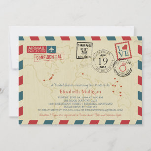 Invitación World Traveller Airmail   Bridal Shower
