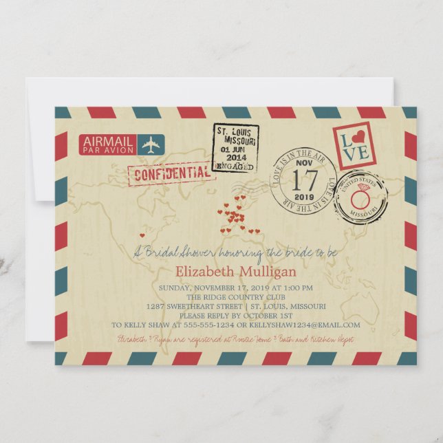 Invitación World Traveller Airmail | Bridal Shower (Anverso)