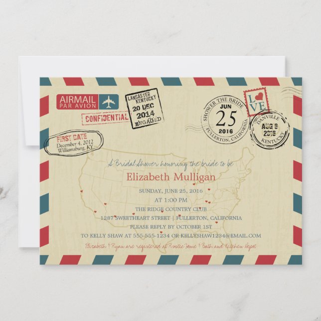 Invitación World Traveller Airmail | Bridal Shower (Anverso)