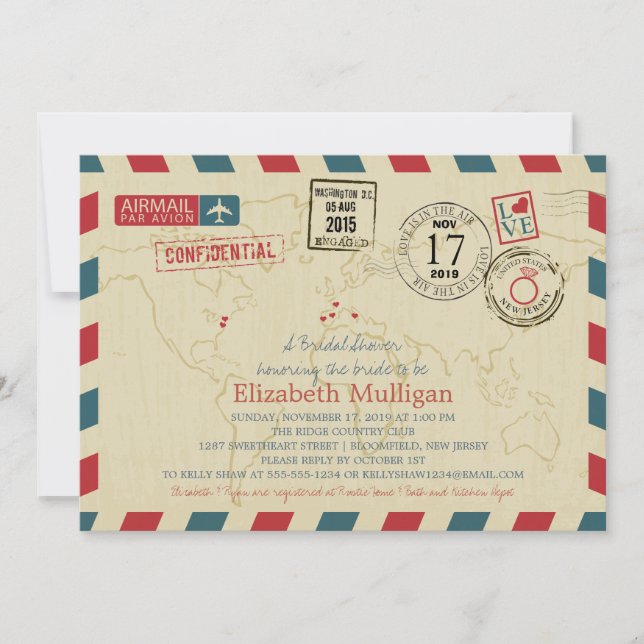 Invitación World Traveller Airmail | Bridal Shower (Anverso)