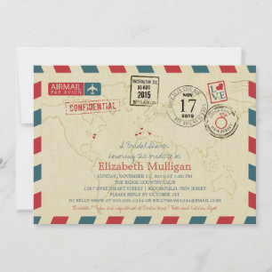 Invitación World Traveller Airmail   Bridal Shower
