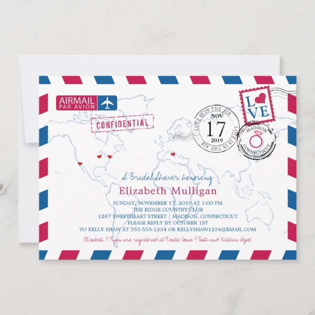 Invitación World Traveller Airmail | Bridal Shower (Anverso)