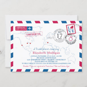Invitación World Traveller Airmail   Bridal Shower