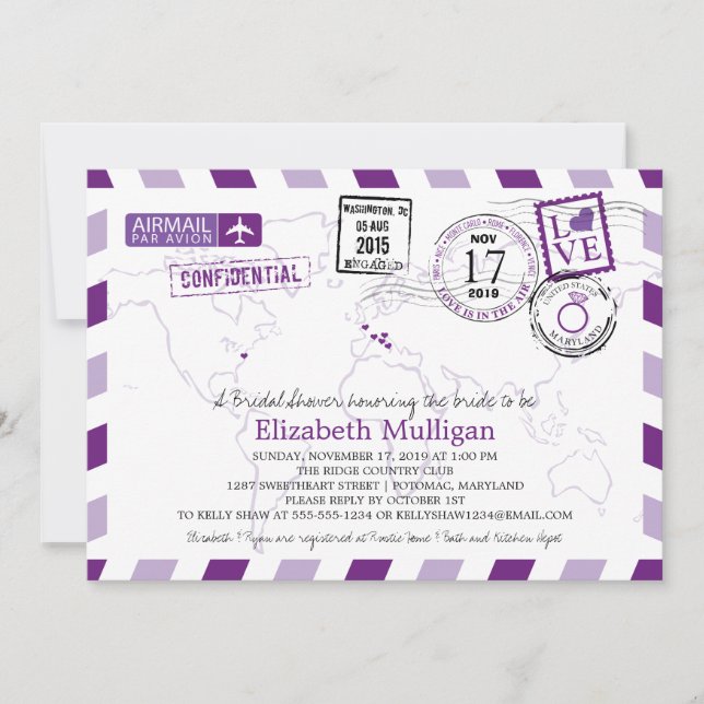 Invitación World Traveller Airmail | Bridal Shower (Anverso)