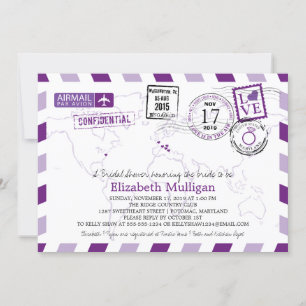 Invitación World Traveller Airmail   Bridal Shower