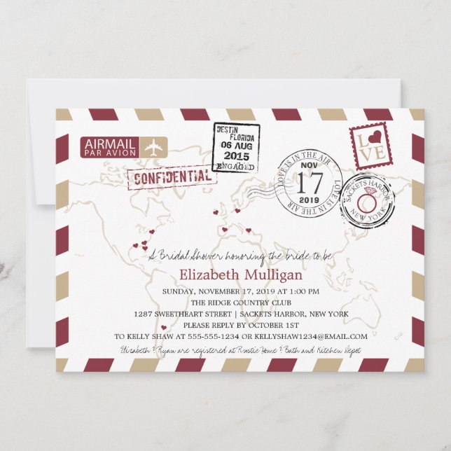 Invitación World Traveller Airmail | Bridal Shower (Anverso)