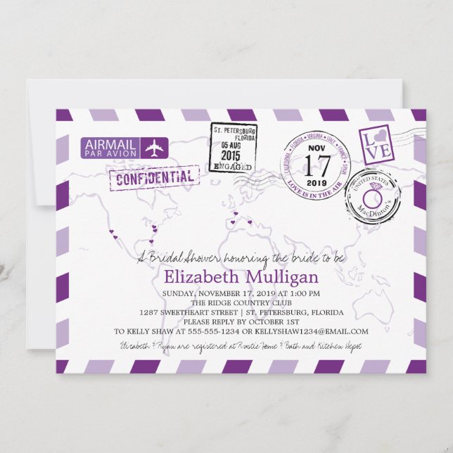 Invitación World Traveller Airmail | Bridal Shower (Anverso)