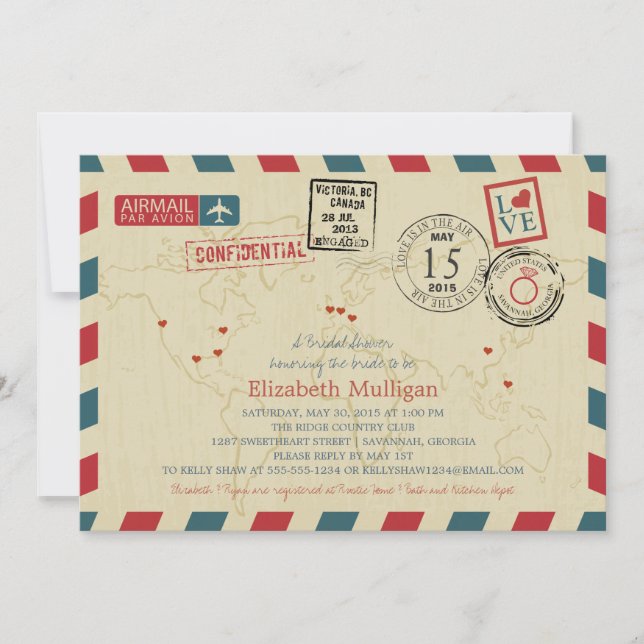 Invitación World Traveller Airmail | Bridal Shower (Anverso)