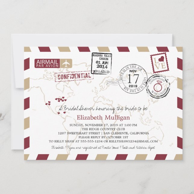 Invitación World Traveller Airmail | Bridal Shower (Anverso)