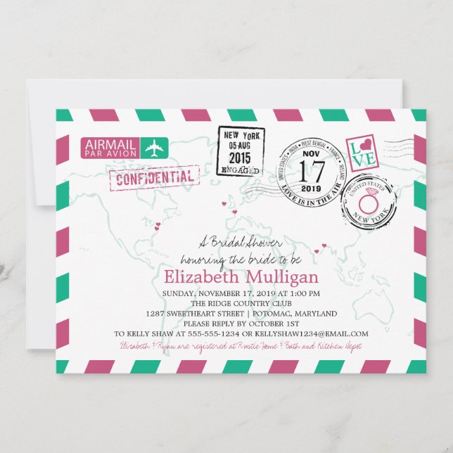 Invitación World Traveller Airmail | Bridal Shower (Anverso)