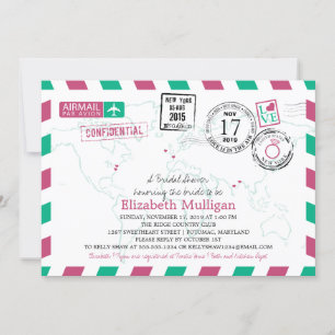 Invitación World Traveller Airmail   Bridal Shower