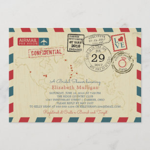 Invitación World Traveller Airmail   Bridal Shower
