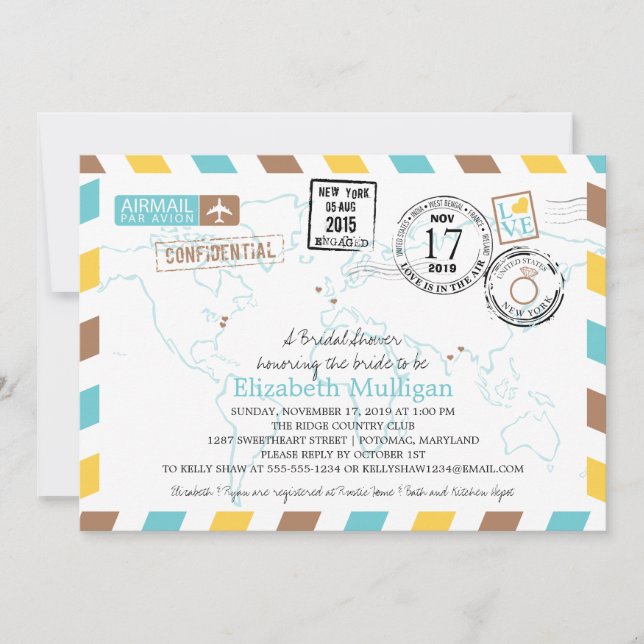 Invitación World Traveller Airmail | Bridal Shower (Anverso)