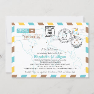 Invitación World Traveller Airmail   Bridal Shower