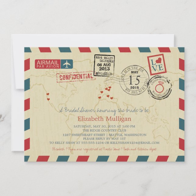 Invitación World Traveller Airmail | Bridal Shower (Anverso)
