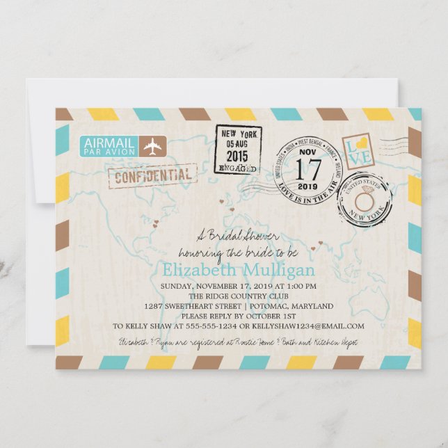 Invitación World Traveller Airmail | Bridal Shower (Anverso)