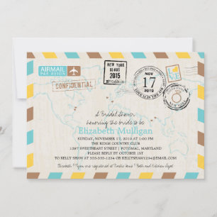 Invitación World Traveller Airmail   Bridal Shower