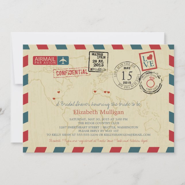 Invitación World Traveller Airmail | Bridal Shower (Anverso)
