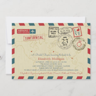 Invitación World Traveller Airmail   Bridal Shower