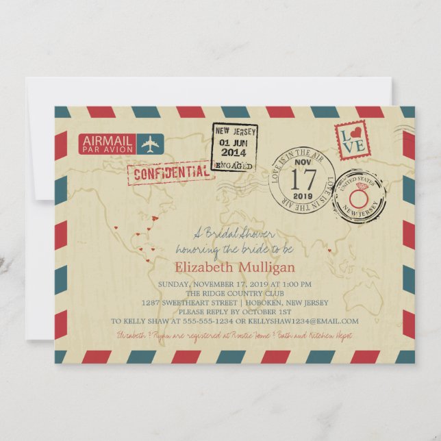 Invitación World Traveller Airmail | Bridal Shower (Anverso)