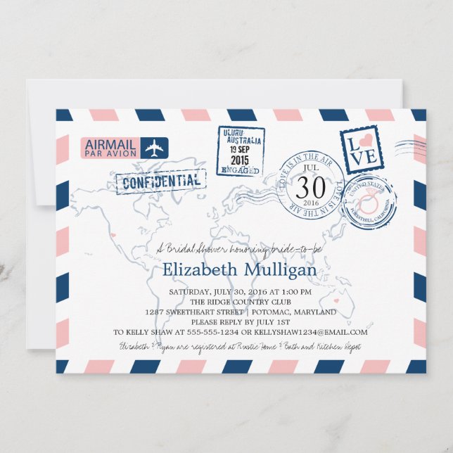 Invitación World Traveller Airmail | Bridal Shower (Anverso)