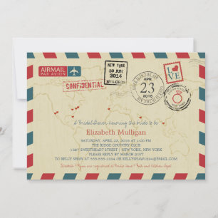 Invitación World Traveller Airmail   Ducha nupcial de Nueva Y