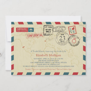 Invitación World Traveller Airmail   Ducha nupcial de Nueva Y