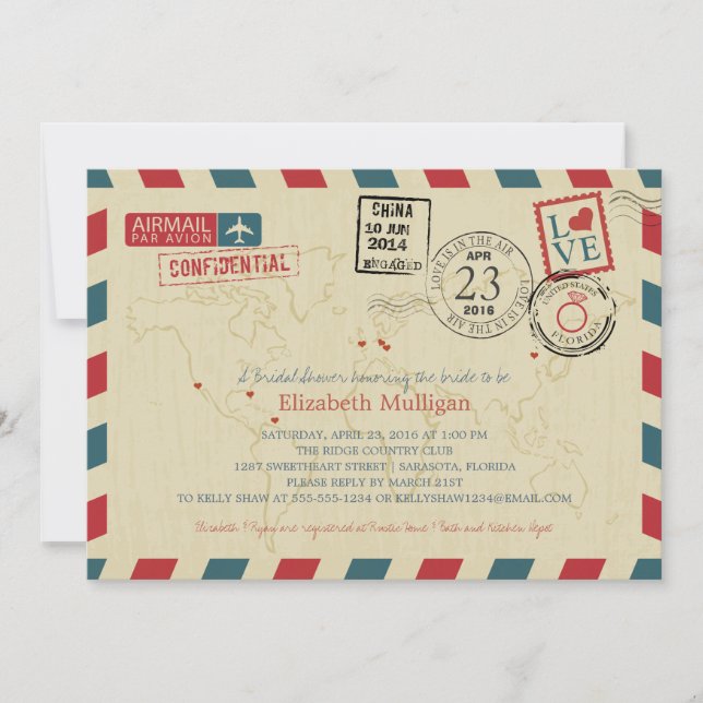 Invitación World Traveller Airmail | FLORIDA Bridal Shower (Anverso)