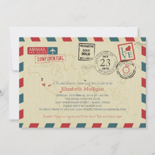 Invitación World Traveller Airmail   TEXAS Bridal Shower