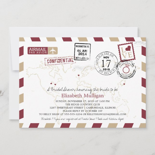 Invitación World Travelmail Airmail Washington DC Bridal Show (Anverso)