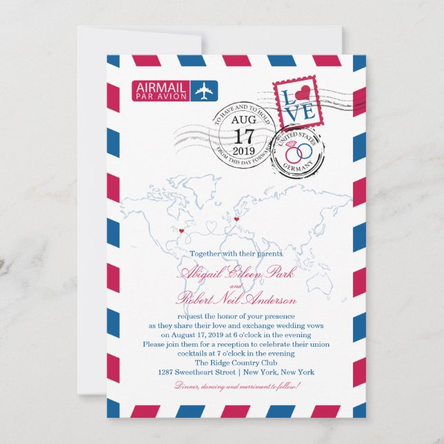 Invitación World Ubicaciones Airmail Estados Unidos y Alemani (Anverso)
