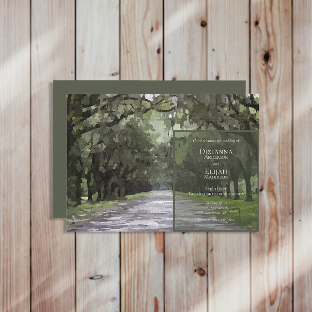 Invitación Wormsloe Venue Green Live Oak Canopal Boda (Subido por el creador)