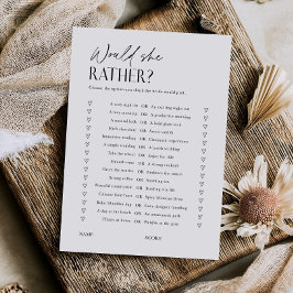 Invitación Would She Rather Bridal Shower Game Trivia Card