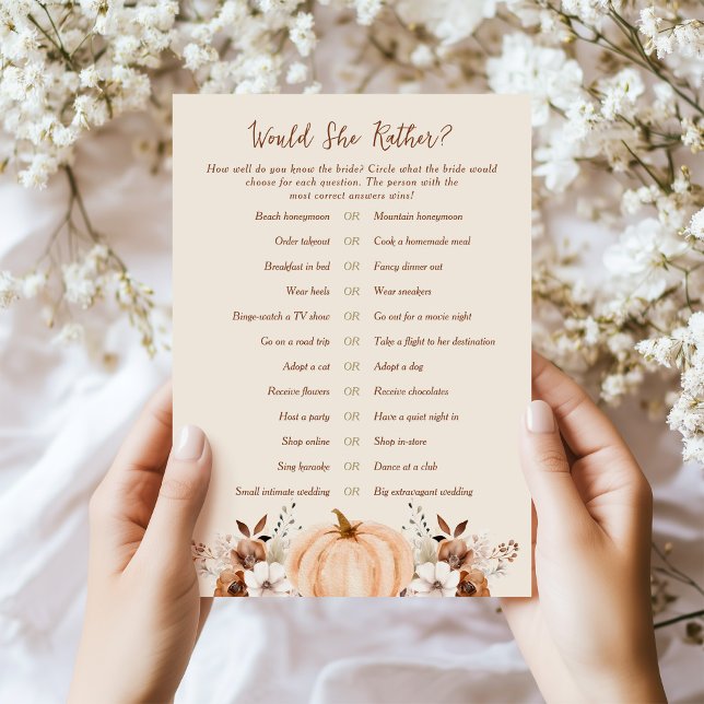 Invitación Would She Rather Fall Bridal Shower Game Card (Subido por el creador)