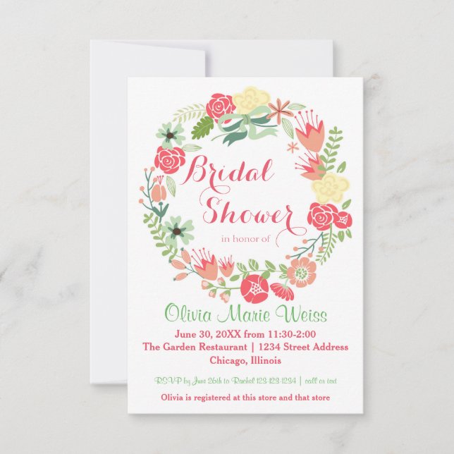 Invitación Wreath-3x5 Bridal Shower (Anverso)