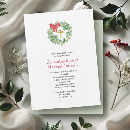 Invitación Wreath acuarela y bautismo cruzado de oro