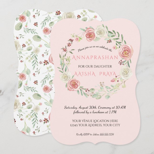Invitación Wreath Annaprashan Baby Girl (Anverso / Reverso)
