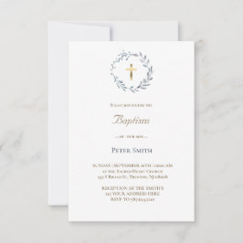 Invitación wreath azul | Bautismo
