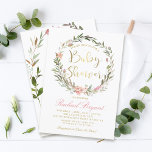 Invitación Wreath Baby Shower de floral de floración con guió<br><div class="desc">Invitación de Baby Shower a Wreath Wreath Floral de Greenery Script Gold</div>