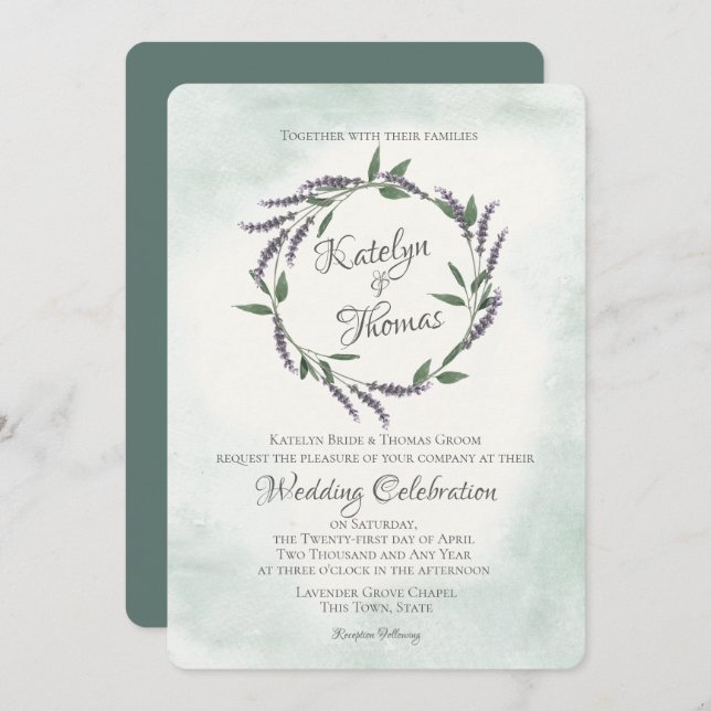 Invitación Wreath Boda Lavender y Sage (Anverso / Reverso)