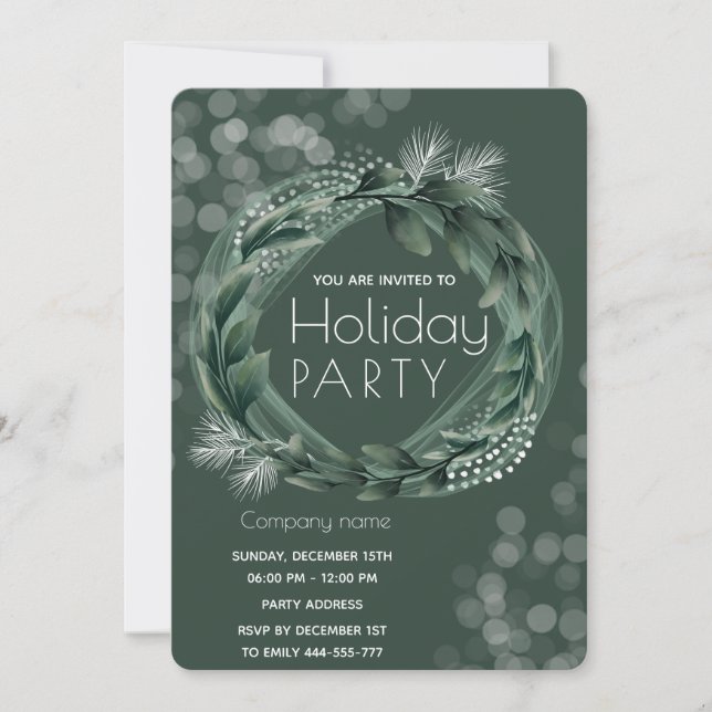 Invitación Wreath bokeh vacaciones corporativas (Anverso)