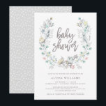 Invitación Wreath Botánica Floral de acuarela | Baby Shower<br><div class="desc">Esta sencilla y elegante ducha de bebé está decorada con una corona de color dulce,  con una tipografía moderna. La suave sombra gris es perfecta tanto para un chica como para un niño.</div>
