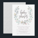 Invitación Wreath Botánica Floral de acuarela | Baby Shower<br><div class="desc">Esta sencilla y elegante ducha de bebé está decorada con una corona de color dulce,  con una tipografía moderna. La suave sombra gris es perfecta tanto para un chica como para un niño.</div>