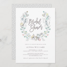 Invitación Wreath Botánica Floral de acuarela | Ducha de novi