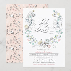 Invitación Wreath botánico   Género Neutral   Baby Shower