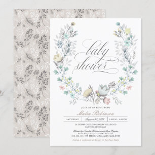 Invitación Wreath botánico   Género Neutral   Baby Shower