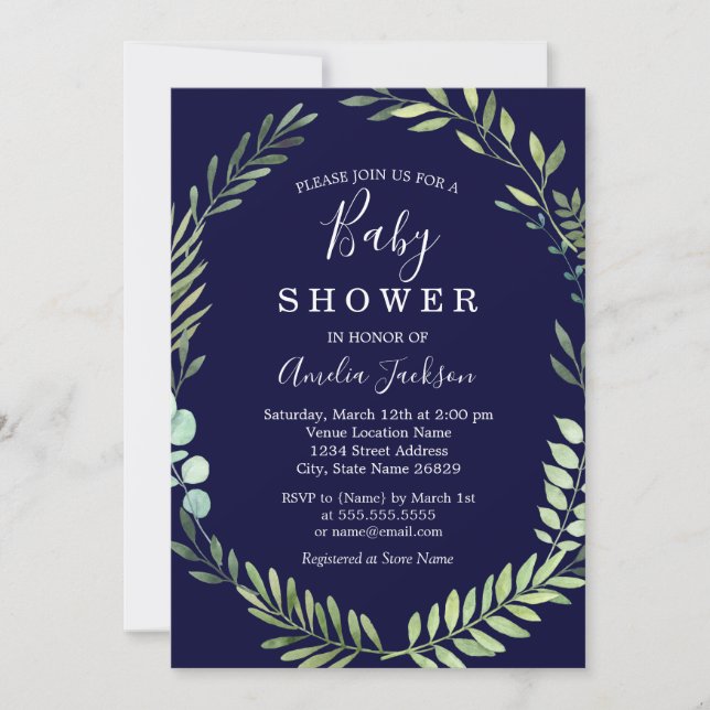 Invitación Wreath Boy Baby Shower (Anverso)