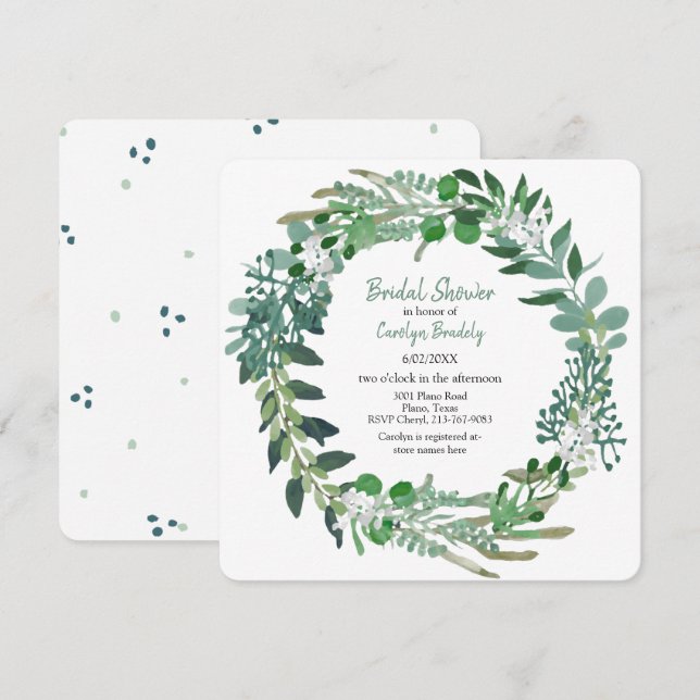 Invitación Wreath Bridal Foliage Green All Season (Anverso / Reverso)