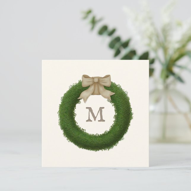Invitación Wreath De Boxwood Con Personalizado De Bow Rústico (Anverso de pie)