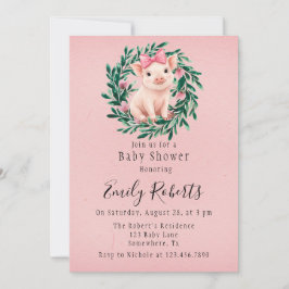 Invitación Wreath de color de agua con Baby Shower de Chica d